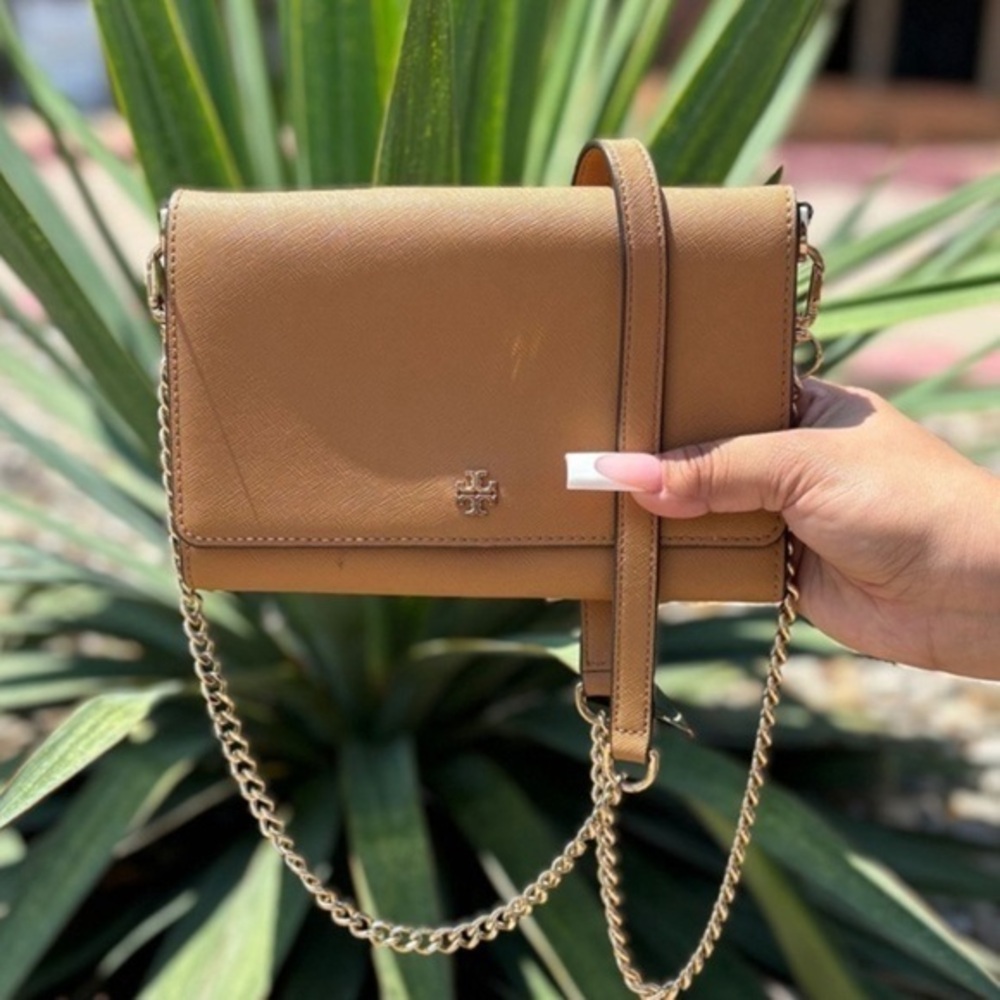 Tory Burch Saffiano Leather Emerson Chain Wallet Crossbody Handbag